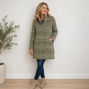 Lil pour l'autre Paris Knit Coat Womens 38 Green French Wool Blend Funnel Neck